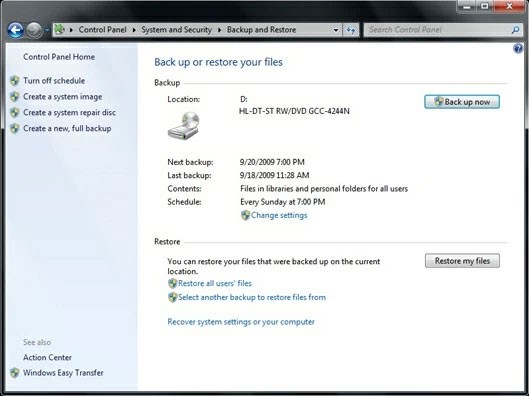 click Restore my files